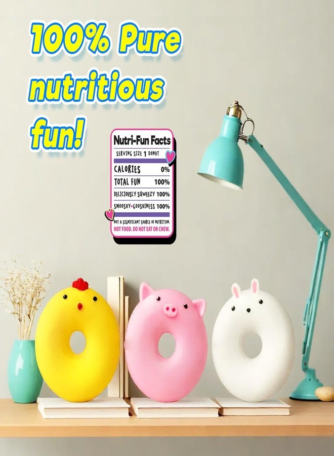 JA-RU Cute Animal Donut Squishy Toy (3 Pack) - Pig, Bunny, or Chicken Stretchy Donut Stress Ball for Kids | Sensory Fidget Toy, Donut Party Favors & Goodie Bag Stuffers. 3724-3 - Image 5